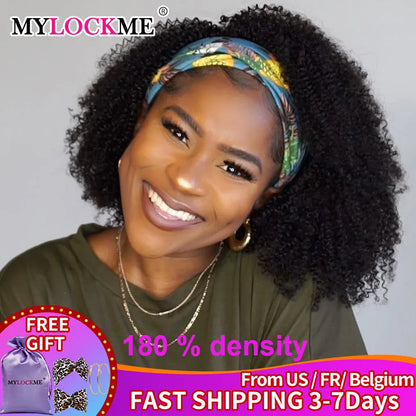 Headband Wig Human Hair Kinky Curly MYLOCKME No Glue Full Machine Made Brazilian Remy Human Hair Wigs For Women 180% Density