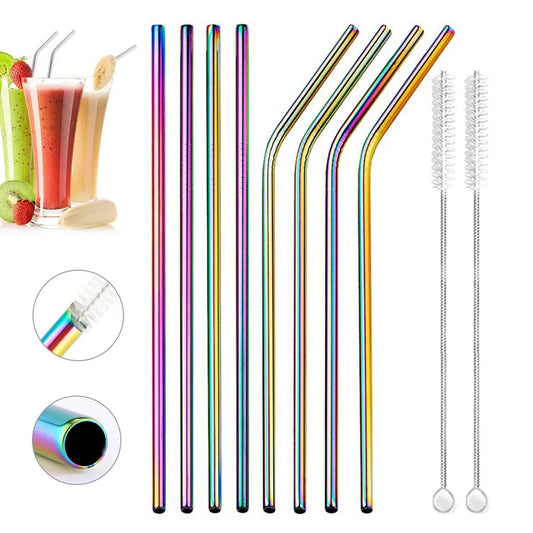 Colorful Reusable Drinking Straws Set Metal Straws 304 Stainless Steel Straws for Milk Coffee Bar Party Accessory Cocktail Straw