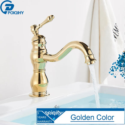 POIQIHY Antique Brass Basin Vessel Sink Faucet Deck Mounted One Hole Cold Hot Water Cold Hot Mixer Tap Bathroom Faucet  1 Hole