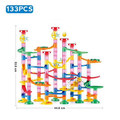 Marble Run Race Track Building Blocks Kids 3D Maze Ball Roll Toy DIY Marble Run Race Coaster Set 80/105/109/133pc Christmas Gift