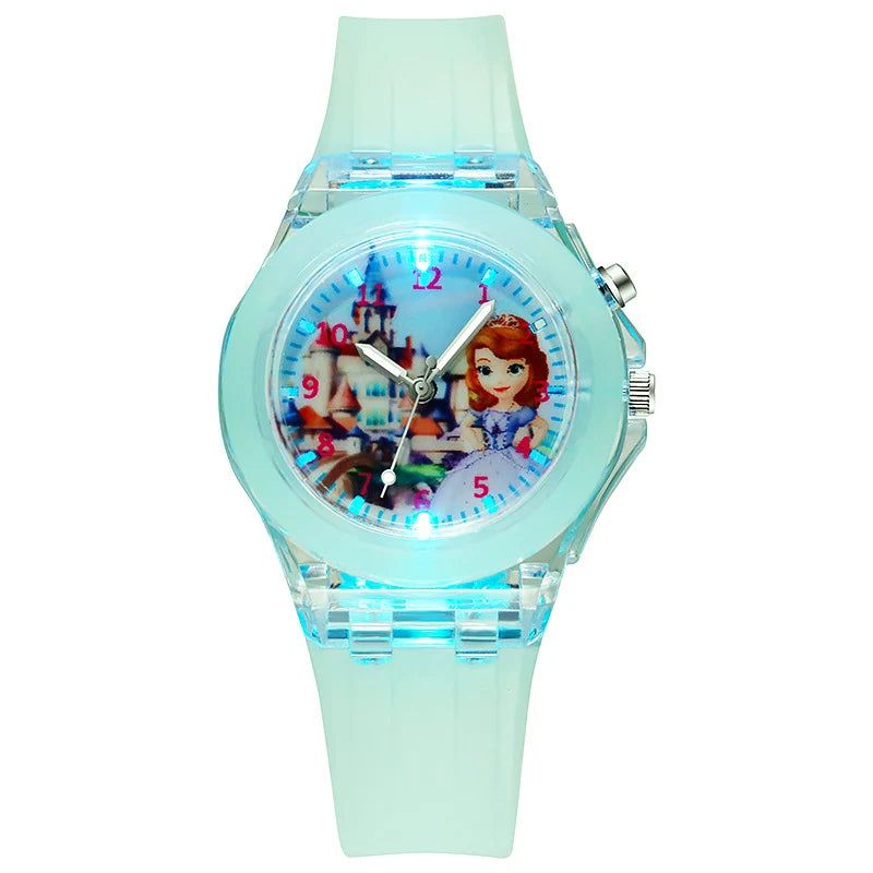 Disney Kids Watches for Girls Silicone Strap Princess Elsa Frozen 2 Sophia Flash Light Children Watch Women Clock reloj infantil
