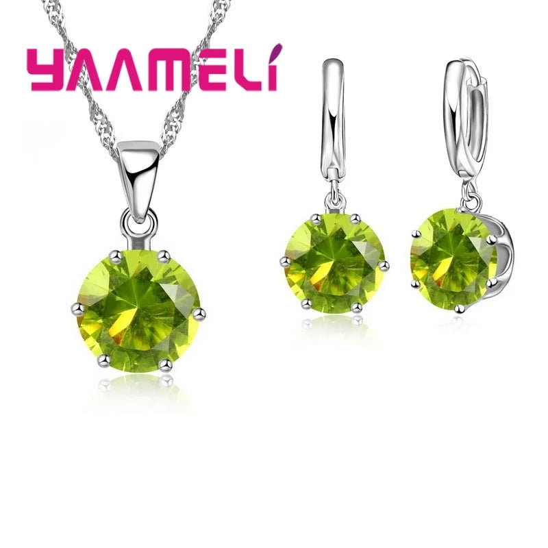 Jewelry Gift Set Cubic Zircon 925 Sterling Silver Color Pendant Necklace Necklace Crystal Women Wedding Engagement Accessory