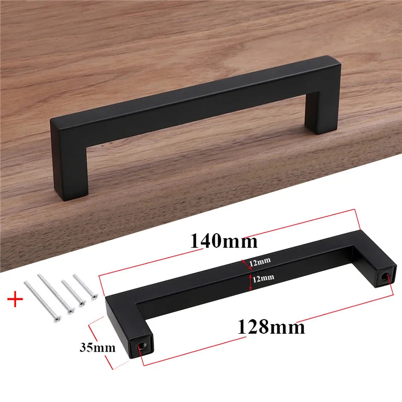 RUNBAZEF Modern Black Cabinet Handle Square Furniture Hardware Stainless Steel Kitchen Door Knobs Cupboard Wardrobe Drawer Pulls