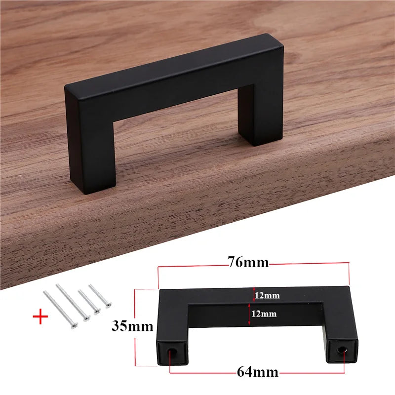 RUNBAZEF Modern Black Cabinet Handle Square Furniture Hardware Stainless Steel Kitchen Door Knobs Cupboard Wardrobe Drawer Pulls