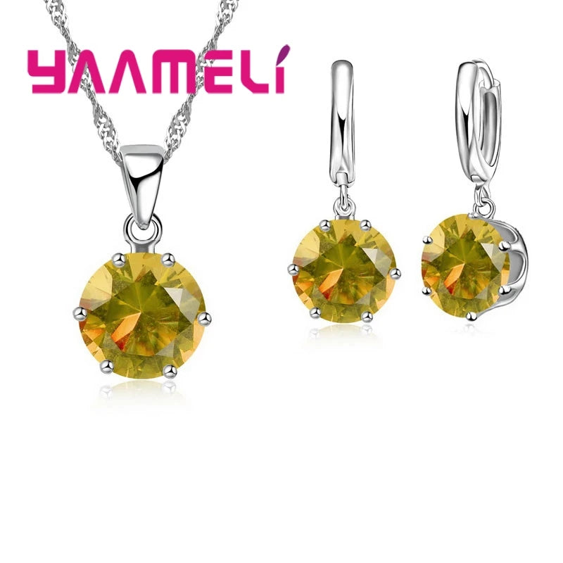 Jewelry Gift Set Cubic Zircon 925 Sterling Silver Color Pendant Necklace Necklace Crystal Women Wedding Engagement Accessory
