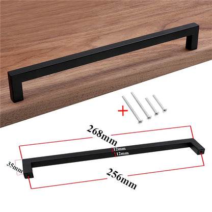 RUNBAZEF Modern Black Cabinet Handle Square Furniture Hardware Stainless Steel Kitchen Door Knobs Cupboard Wardrobe Drawer Pulls