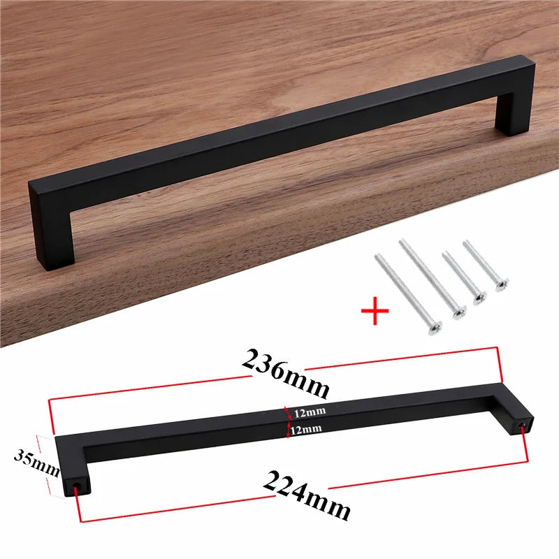 RUNBAZEF Modern Black Cabinet Handle Square Furniture Hardware Stainless Steel Kitchen Door Knobs Cupboard Wardrobe Drawer Pulls