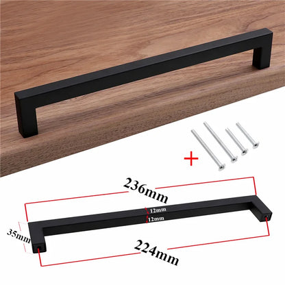 RUNBAZEF Modern Black Cabinet Handle Square Furniture Hardware Stainless Steel Kitchen Door Knobs Cupboard Wardrobe Drawer Pulls