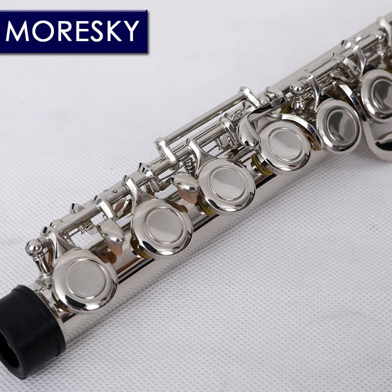 MORESKY 16/17 Close/Open Holes C Key Flute Instrument Cupronickel Nickel Plated Concert Flute with E key