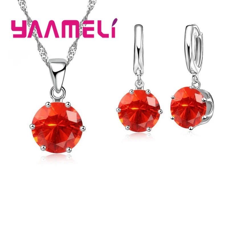 Jewelry Gift Set Cubic Zircon 925 Sterling Silver Color Pendant Necklace Necklace Crystal Women Wedding Engagement Accessory