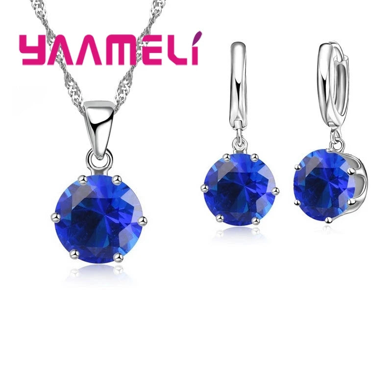 Jewelry Gift Set Cubic Zircon 925 Sterling Silver Color Pendant Necklace Necklace Crystal Women Wedding Engagement Accessory