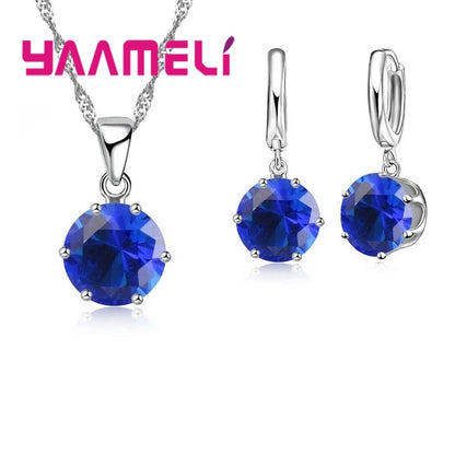 Jewelry Gift Set Cubic Zircon 925 Sterling Silver Color Pendant Necklace Necklace Crystal Women Wedding Engagement Accessory