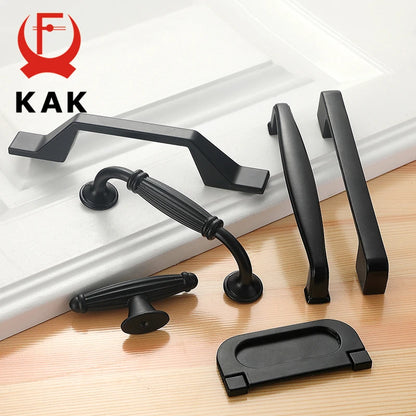 KAK 10PCS American Style Black Cabinet Handles Solid Aluminum Alloy Kitchen Cupboard Pull Drawer Knobs Furniture Handle Hardware