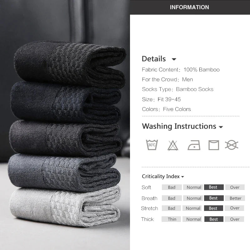 10 Pairs/Lot Men's Bamboo Fiber Socks 2025 New Compression Autumn Long Black Business Casual Man Dress Sock Gift Plus Size 42-45