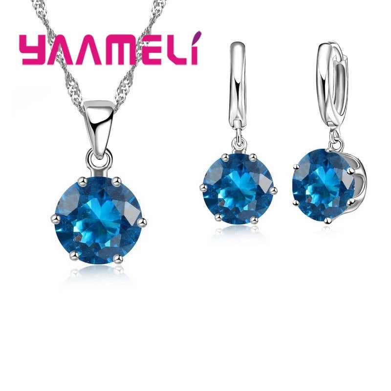 Jewelry Gift Set Cubic Zircon 925 Sterling Silver Color Pendant Necklace Necklace Crystal Women Wedding Engagement Accessory