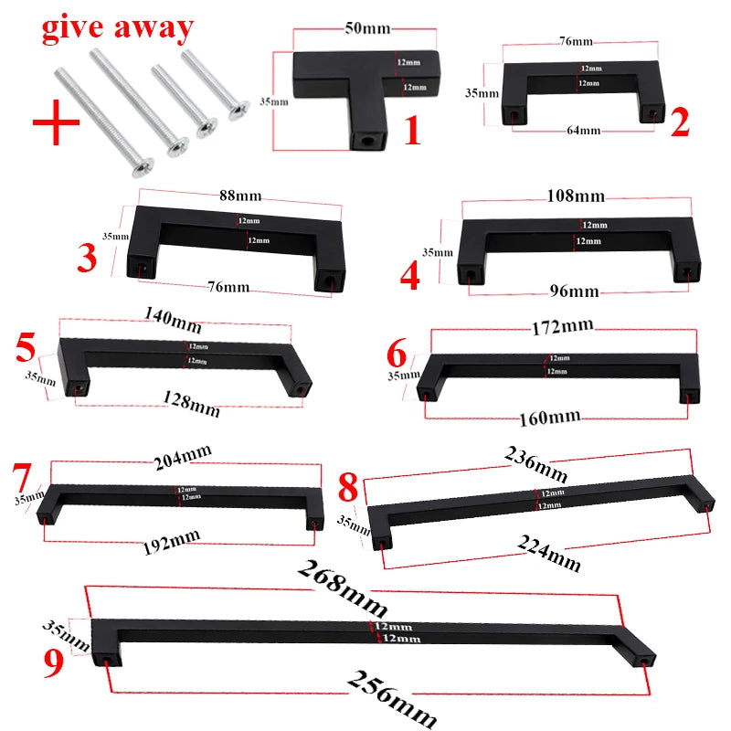 RUNBAZEF Modern Black Cabinet Handle Square Furniture Hardware Stainless Steel Kitchen Door Knobs Cupboard Wardrobe Drawer Pulls