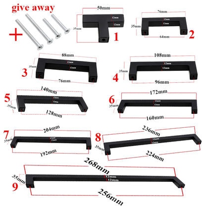 RUNBAZEF Modern Black Cabinet Handle Square Furniture Hardware Stainless Steel Kitchen Door Knobs Cupboard Wardrobe Drawer Pulls