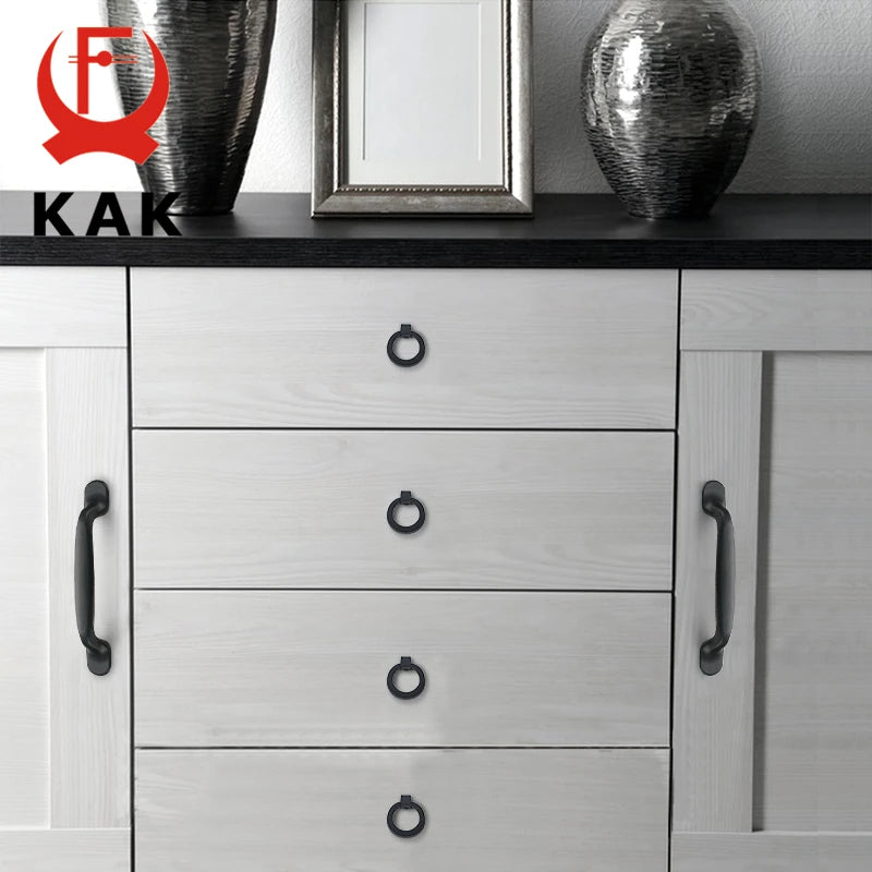 KAK 10PCS American Style Black Cabinet Handles Solid Aluminum Alloy Kitchen Cupboard Pull Drawer Knobs Furniture Handle Hardware