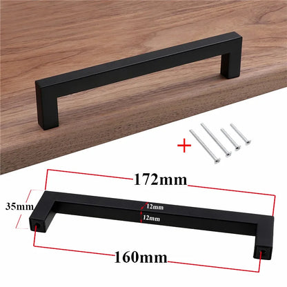 RUNBAZEF Modern Black Cabinet Handle Square Furniture Hardware Stainless Steel Kitchen Door Knobs Cupboard Wardrobe Drawer Pulls