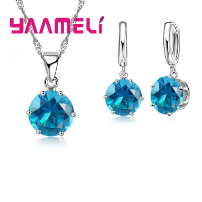 Jewelry Gift Set Cubic Zircon 925 Sterling Silver Color Pendant Necklace Necklace Crystal Women Wedding Engagement Accessory
