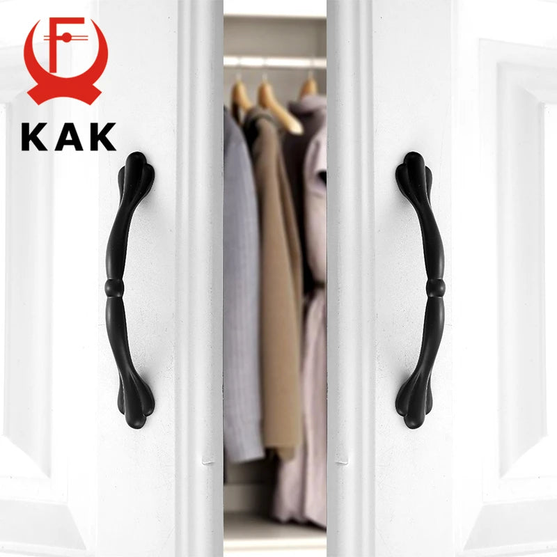 KAK 10PCS American Style Black Cabinet Handles Solid Aluminum Alloy Kitchen Cupboard Pull Drawer Knobs Furniture Handle Hardware