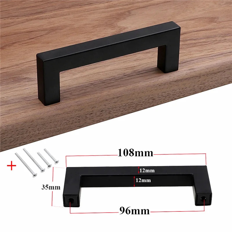 RUNBAZEF Modern Black Cabinet Handle Square Furniture Hardware Stainless Steel Kitchen Door Knobs Cupboard Wardrobe Drawer Pulls