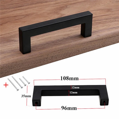 RUNBAZEF Modern Black Cabinet Handle Square Furniture Hardware Stainless Steel Kitchen Door Knobs Cupboard Wardrobe Drawer Pulls