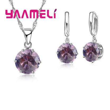 Jewelry Gift Set Cubic Zircon 925 Sterling Silver Color Pendant Necklace Necklace Crystal Women Wedding Engagement Accessory