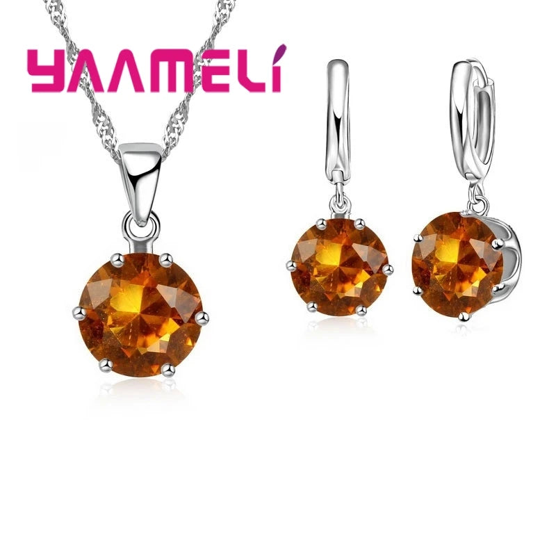 Jewelry Gift Set Cubic Zircon 925 Sterling Silver Color Pendant Necklace Necklace Crystal Women Wedding Engagement Accessory