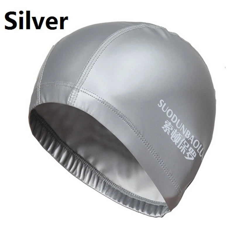 Waterproof PU Fabric Swim Cap Swimming Pool Accessories Water Sport Protect Ear Long Hair Bath Hat Plus Size for Men Women Adult