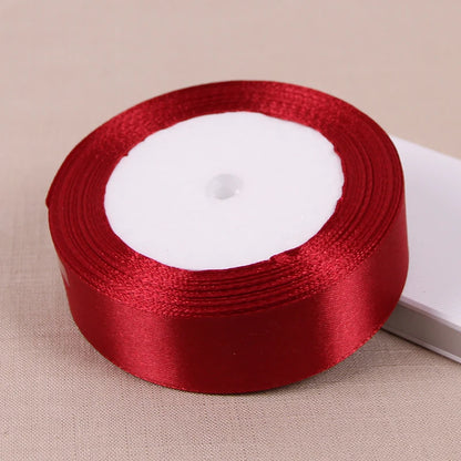 (25 yards/roll) Wine Red Single Face Satin Ribbon Wholesale Gift Wrapping Christmas New Year Apparel Sewing Fabric gift Ribbon