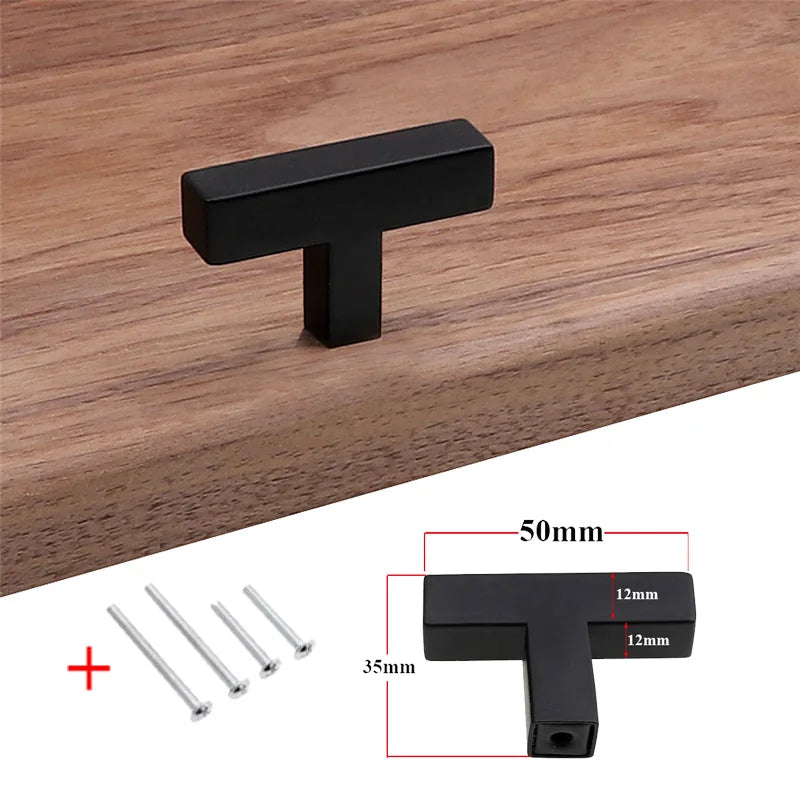 RUNBAZEF Modern Black Cabinet Handle Square Furniture Hardware Stainless Steel Kitchen Door Knobs Cupboard Wardrobe Drawer Pulls