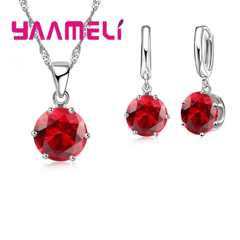 Jewelry Gift Set Cubic Zircon 925 Sterling Silver Color Pendant Necklace Necklace Crystal Women Wedding Engagement Accessory