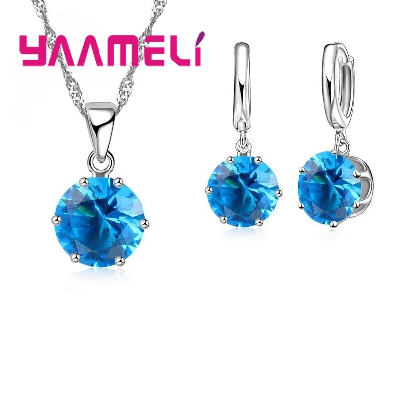 Jewelry Gift Set Cubic Zircon 925 Sterling Silver Color Pendant Necklace Necklace Crystal Women Wedding Engagement Accessory