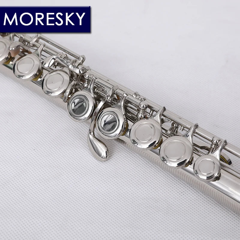 MORESKY 16/17 Close/Open Holes C Key Flute Instrument Cupronickel Nickel Plated Concert Flute with E key