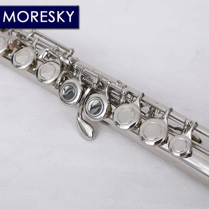 MORESKY 16/17 Close/Open Holes C Key Flute Instrument Cupronickel Nickel Plated Concert Flute with E key