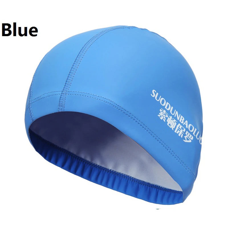 Waterproof PU Fabric Swim Cap Swimming Pool Accessories Water Sport Protect Ear Long Hair Bath Hat Plus Size for Men Women Adult