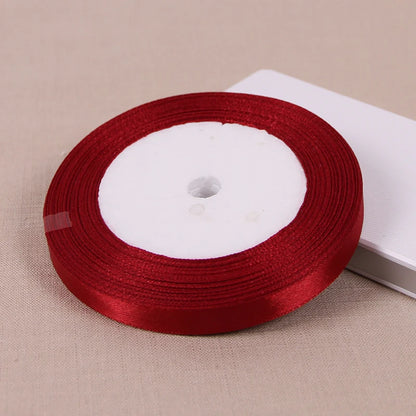 (25 yards/roll) Wine Red Single Face Satin Ribbon Wholesale Gift Wrapping Christmas New Year Apparel Sewing Fabric gift Ribbon