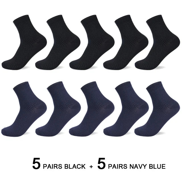 10 Pairs/Lot Men's Bamboo Fiber Socks 2025 New Compression Autumn Long Black Business Casual Man Dress Sock Gift Plus Size 42-45