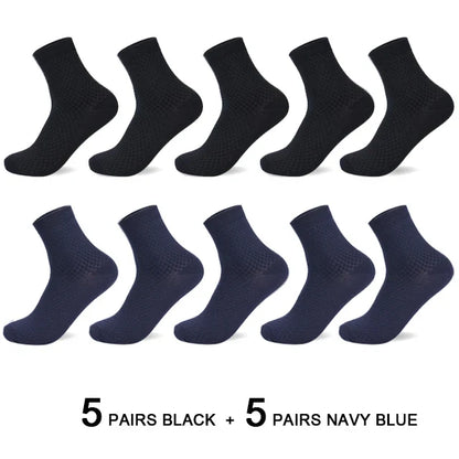 10 Pairs/Lot Men's Bamboo Fiber Socks 2025 New Compression Autumn Long Black Business Casual Man Dress Sock Gift Plus Size 42-45