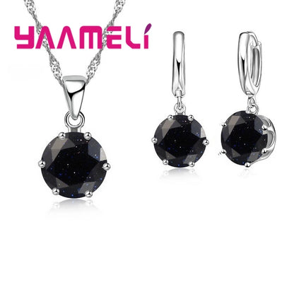 Jewelry Gift Set Cubic Zircon 925 Sterling Silver Color Pendant Necklace Necklace Crystal Women Wedding Engagement Accessory