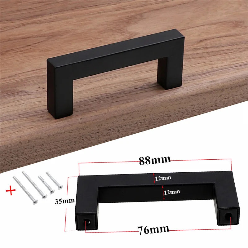 RUNBAZEF Modern Black Cabinet Handle Square Furniture Hardware Stainless Steel Kitchen Door Knobs Cupboard Wardrobe Drawer Pulls