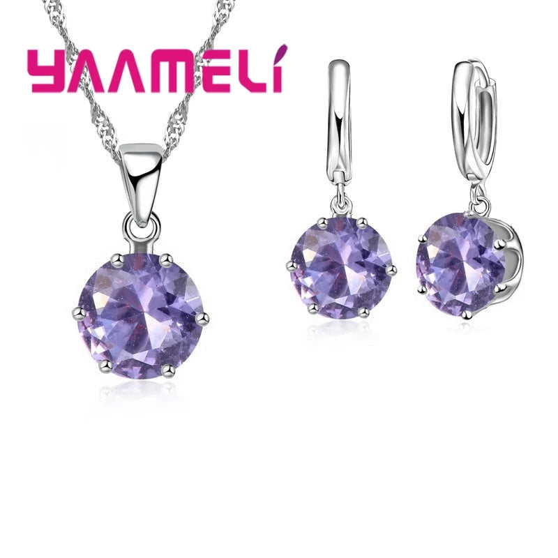 Jewelry Gift Set Cubic Zircon 925 Sterling Silver Color Pendant Necklace Necklace Crystal Women Wedding Engagement Accessory