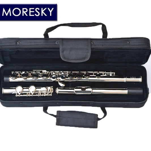 MORESKY 16/17 Close/Open Holes C Key Flute Instrument Cupronickel Nickel Plated Concert Flute with E key