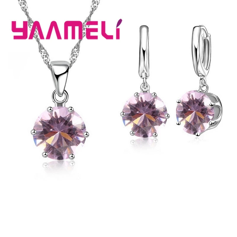 Jewelry Gift Set Cubic Zircon 925 Sterling Silver Color Pendant Necklace Necklace Crystal Women Wedding Engagement Accessory