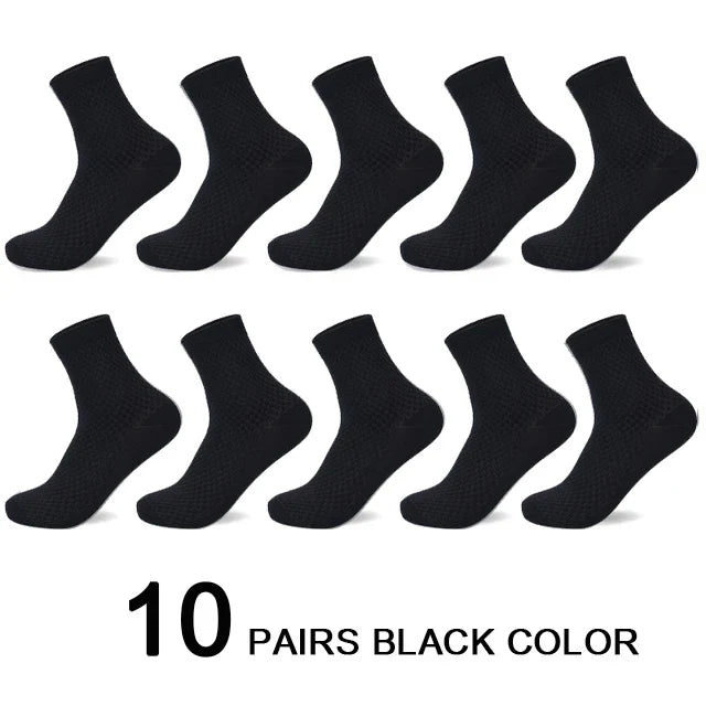 10 Pairs/Lot Men's Bamboo Fiber Socks 2025 New Compression Autumn Long Black Business Casual Man Dress Sock Gift Plus Size 42-45