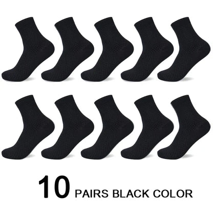 10 Pairs/Lot Men's Bamboo Fiber Socks 2025 New Compression Autumn Long Black Business Casual Man Dress Sock Gift Plus Size 42-45