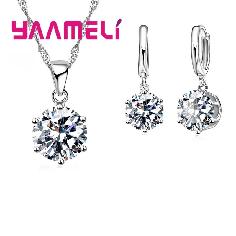 Jewelry Gift Set Cubic Zircon 925 Sterling Silver Color Pendant Necklace Necklace Crystal Women Wedding Engagement Accessory
