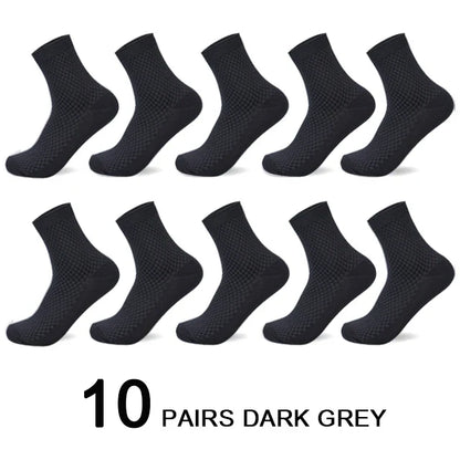 10 Pairs/Lot Men's Bamboo Fiber Socks 2025 New Compression Autumn Long Black Business Casual Man Dress Sock Gift Plus Size 42-45