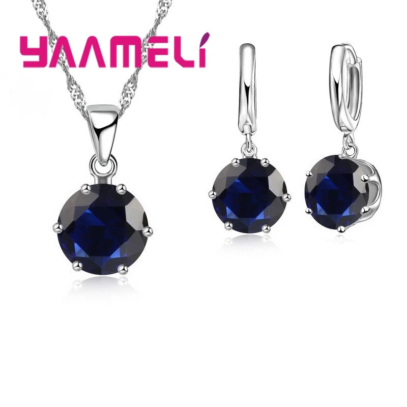 Jewelry Gift Set Cubic Zircon 925 Sterling Silver Color Pendant Necklace Necklace Crystal Women Wedding Engagement Accessory